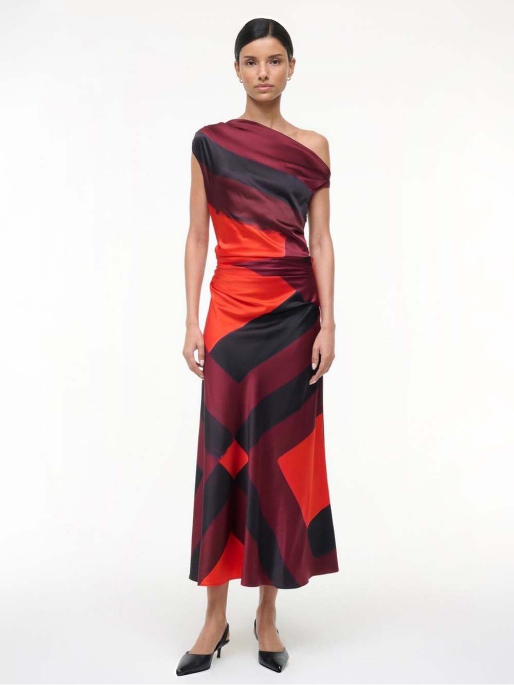 STAUD Phare Silk Dress in Ruby Prism Sz 8 MSRP $725